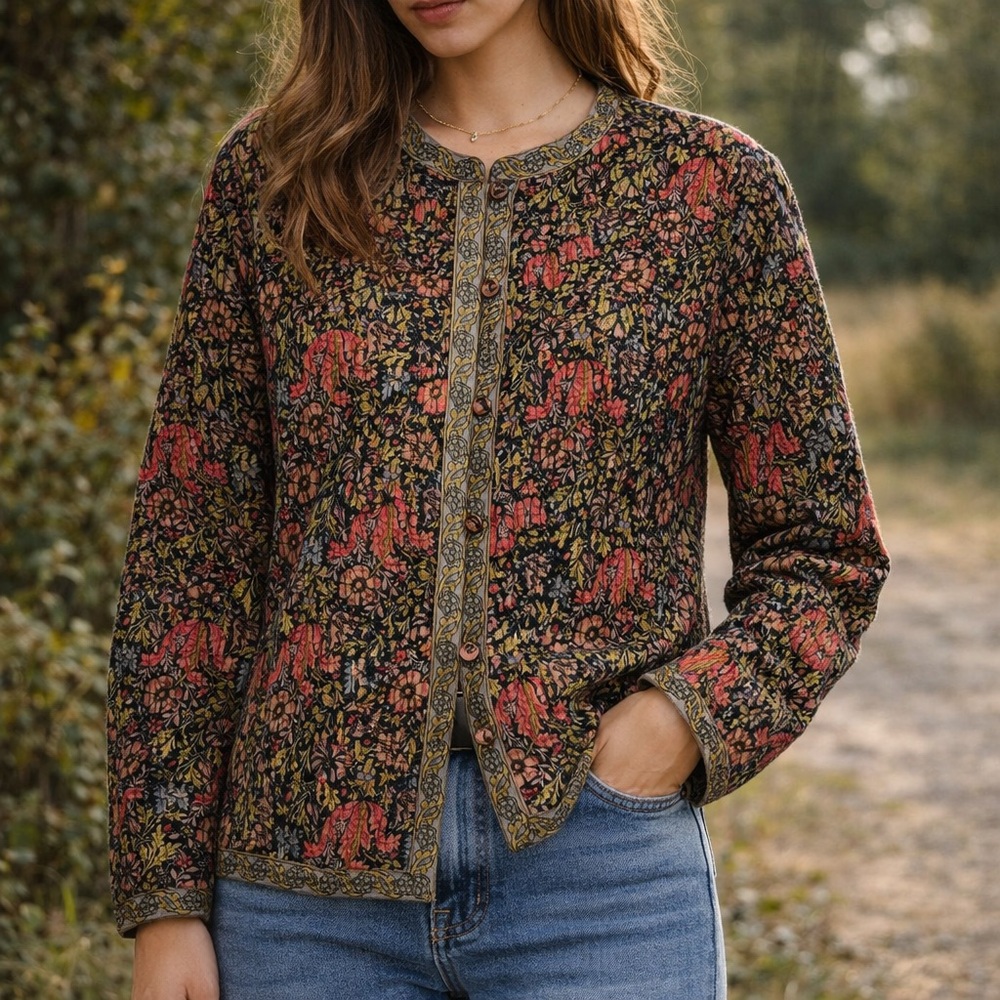 The Metropolitan Museum of Art Quilted Floral Jacket Black & Rust Size S